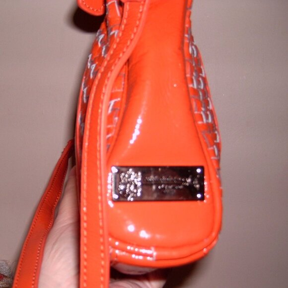 Vintage 80's Woven Leather Orange and Black Sharif Crossbody Bag - Picture 7 of 10